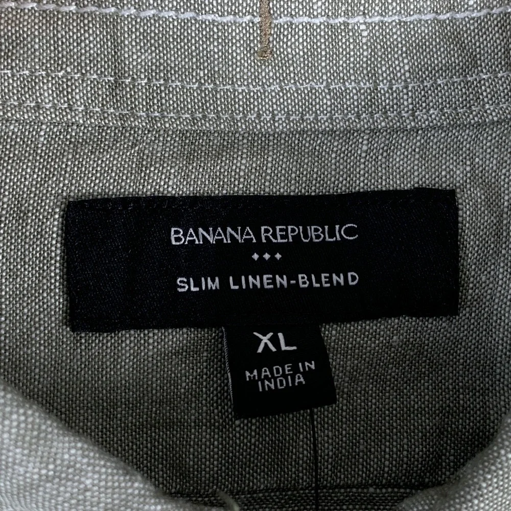 Banana Republic Linen Shirt Men Extra Large Green Bay Leaf Old Money Coastal NEW